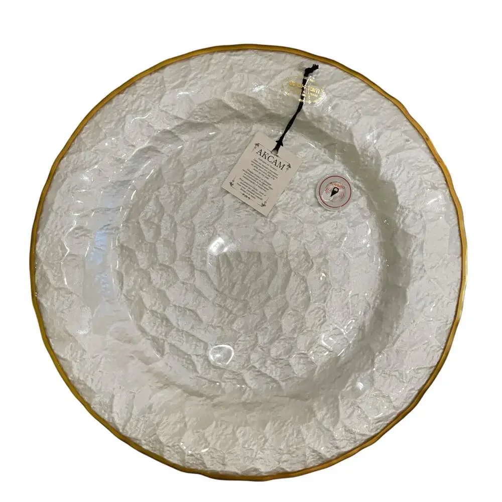 Akcam Metallic Silver & Gold Textured 12.5in Plate Charger Set of 2 New